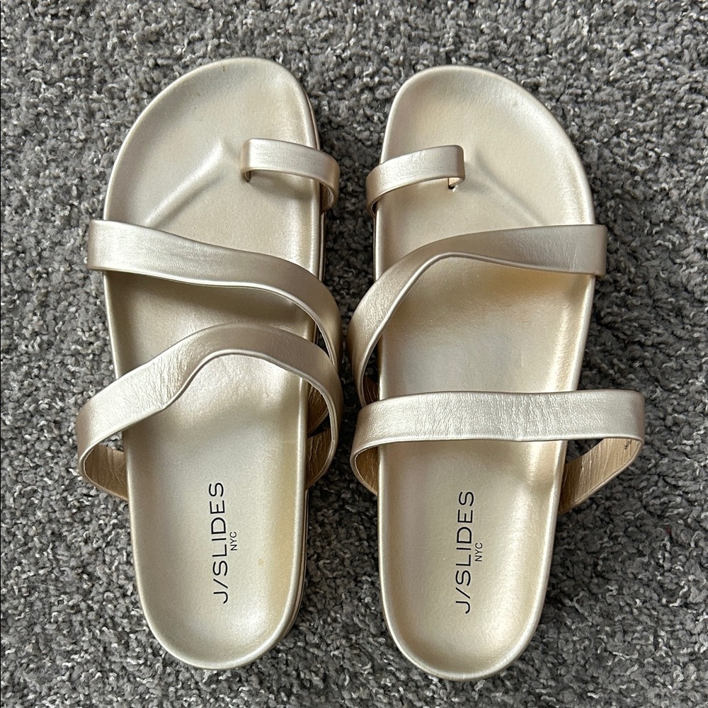 J/SLIDES Shiny Gold Strappy Sandals